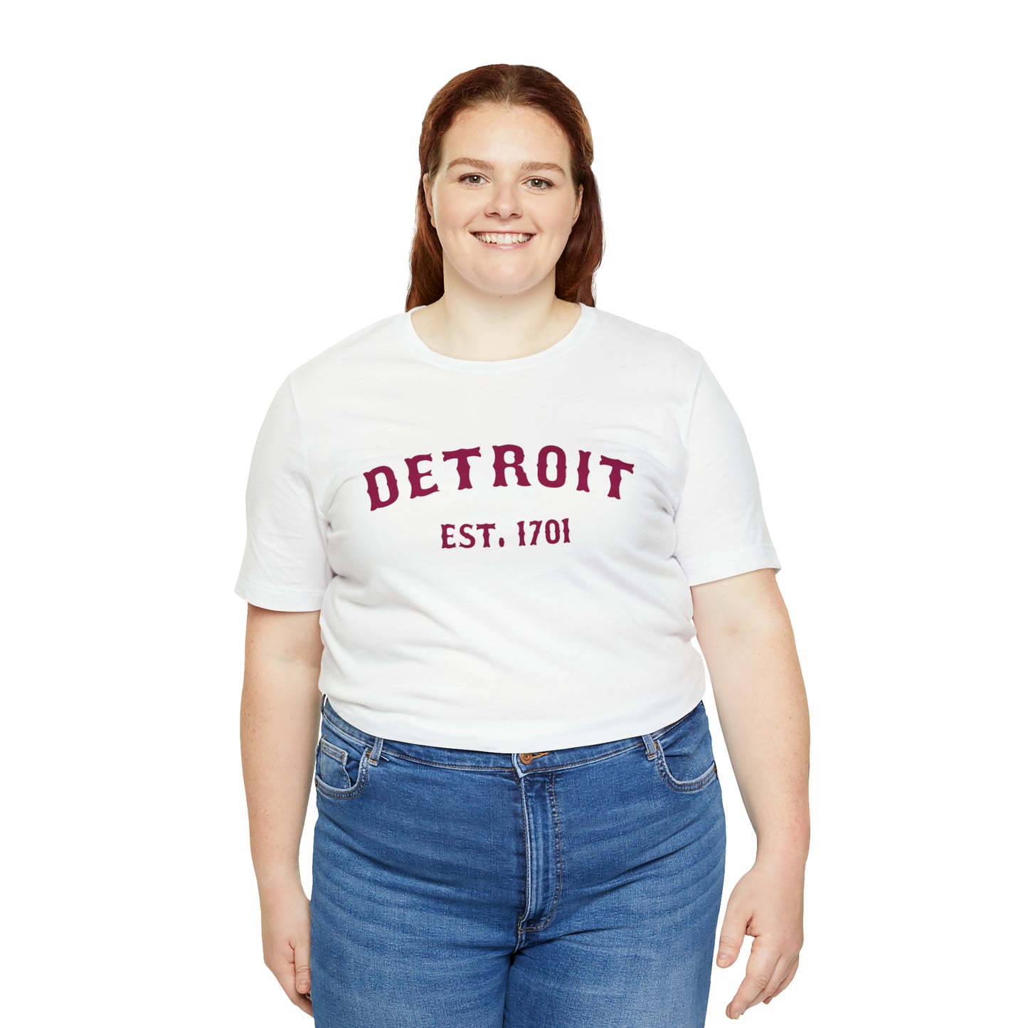 'Detroit EST. 1701' T-Shirt (Ruby Red Ballpark Font) | Unisex Standard