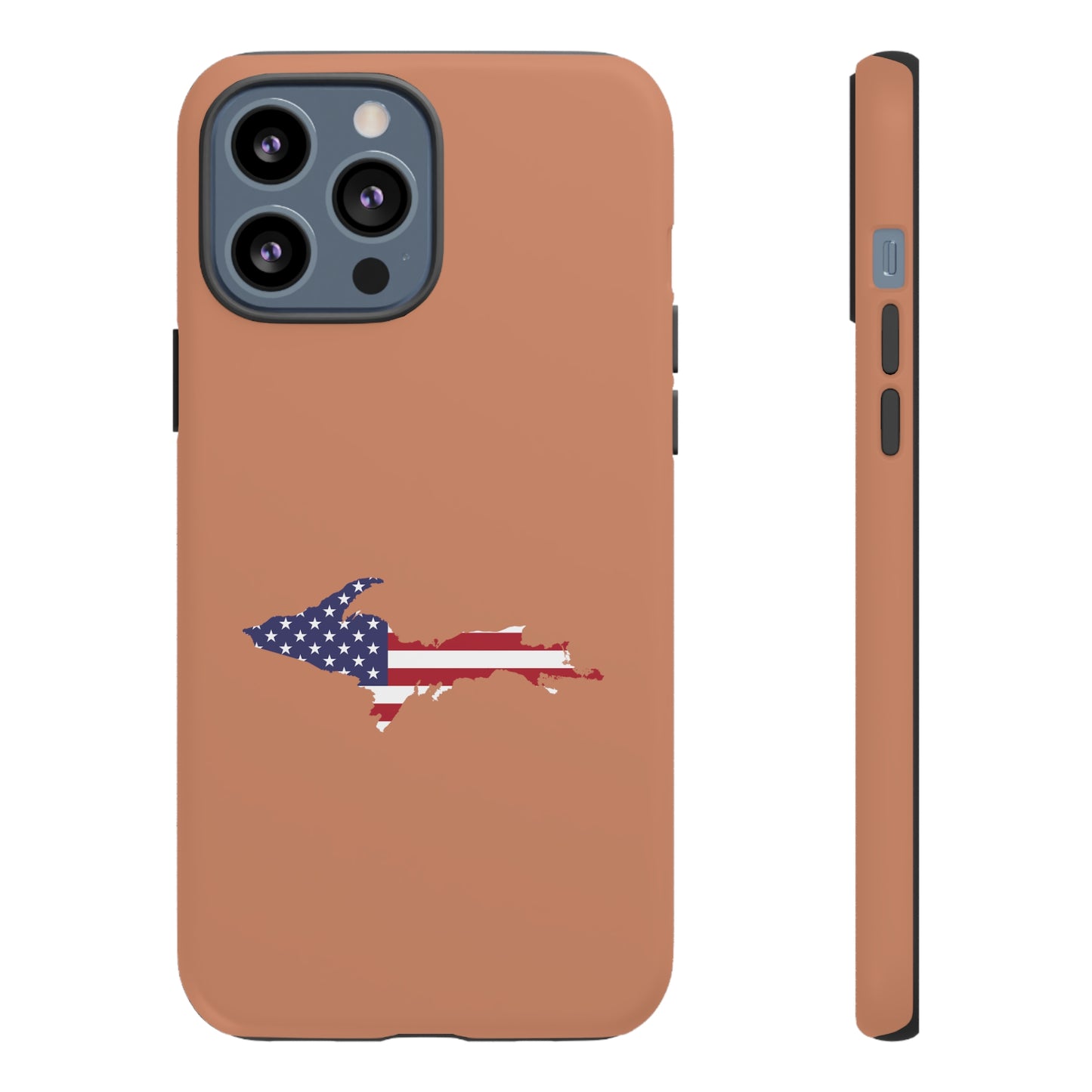 Michigan Upper Peninsula Tough Phone Case (Copper Color w/ UP USA Flag Outline) | Apple iPhone