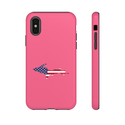 Michigan Upper Peninsula Tough Phone Case (Rhodochrosite Pink w/ UP USA Flag Outline) | Apple iPhone