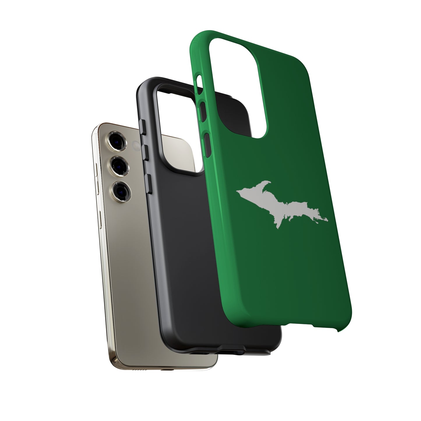 Michigan Upper Peninsula Tough Phone Case (Mackinac Bridge Green w/ UP Outline) | Samsung & Pixel Android