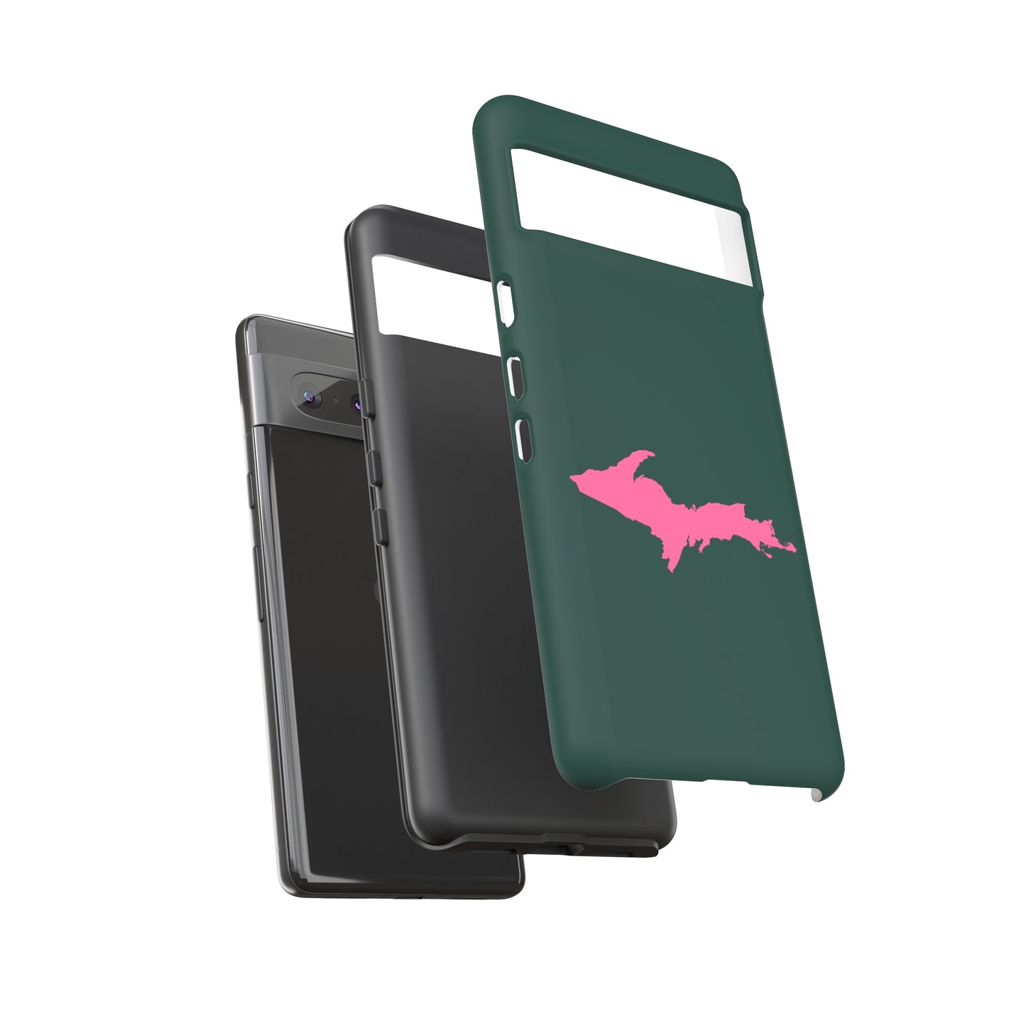 Michigan Upper Peninsula Tough Phone Case (Green w/ Pink UP Outline) | Samsung & Pixel Android