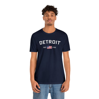 'Detroit EST 1701' T-Shirt (w/ USA Flag Outline) | Unisex Standard Fit