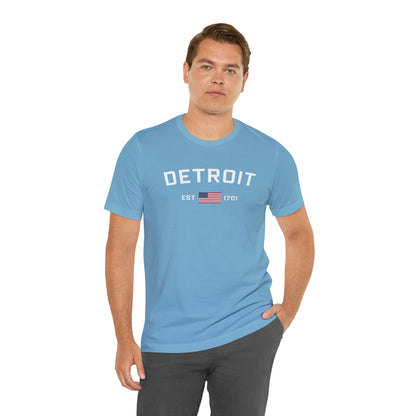 'Detroit EST 1701' T-Shirt (w/ USA Flag Outline) | Unisex Standard Fit