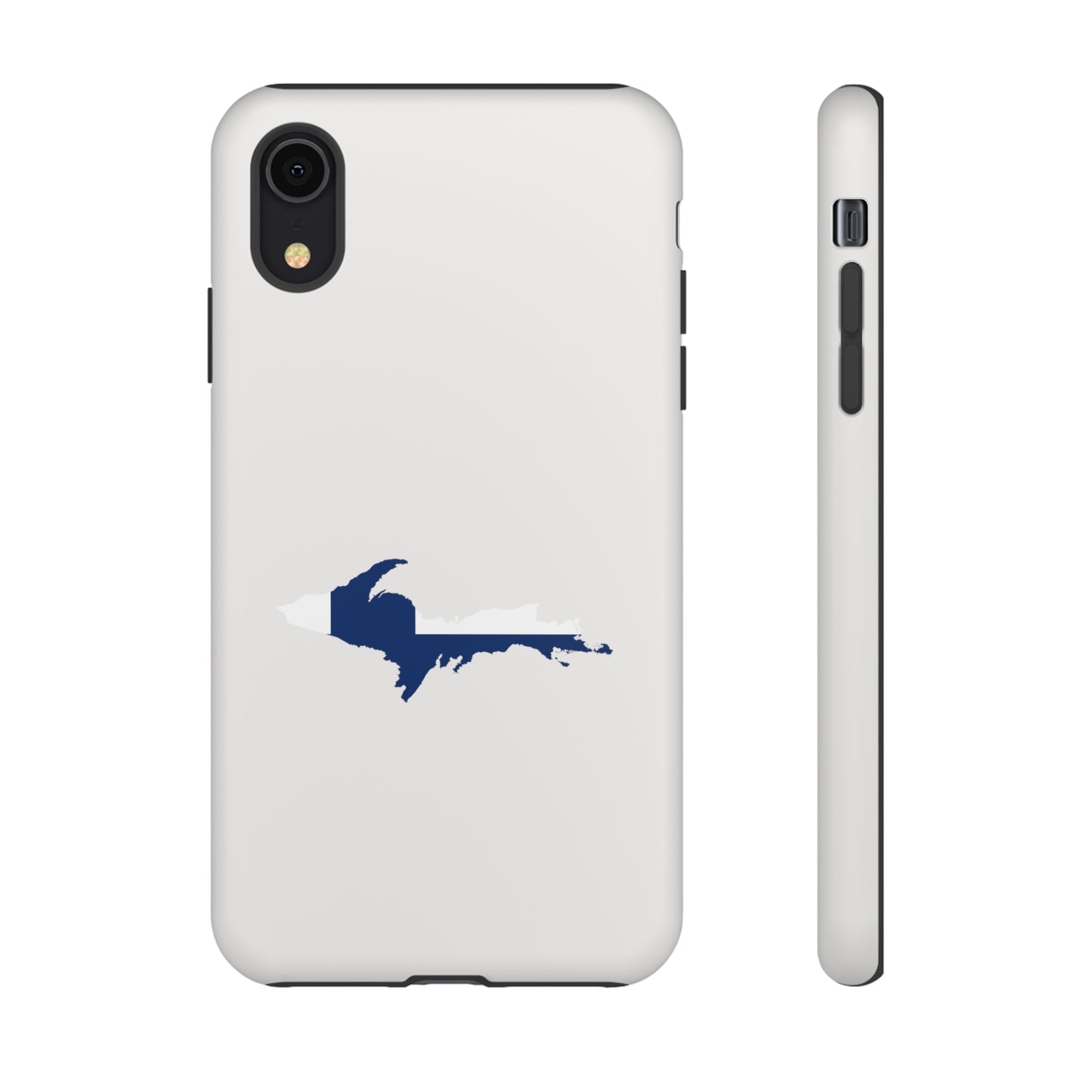 Michigan Upper Peninsula Tough Phone Case (Birch Bark White w/ UP Finland Flag Outline) | Apple iPhone