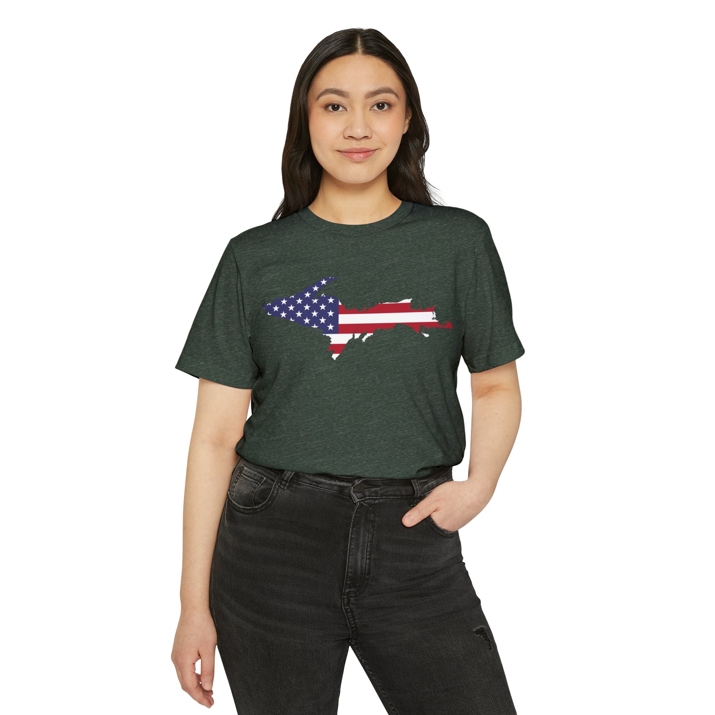 Michigan Upper Peninsula T-Shirt (w/ UP USA Flag) | Unisex Recycled Organic