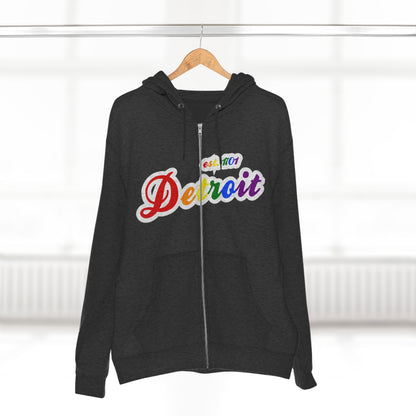 'Detroit EST 1701' Hoodie (Rainbow Pride Script Font) | Unisex Full Zip