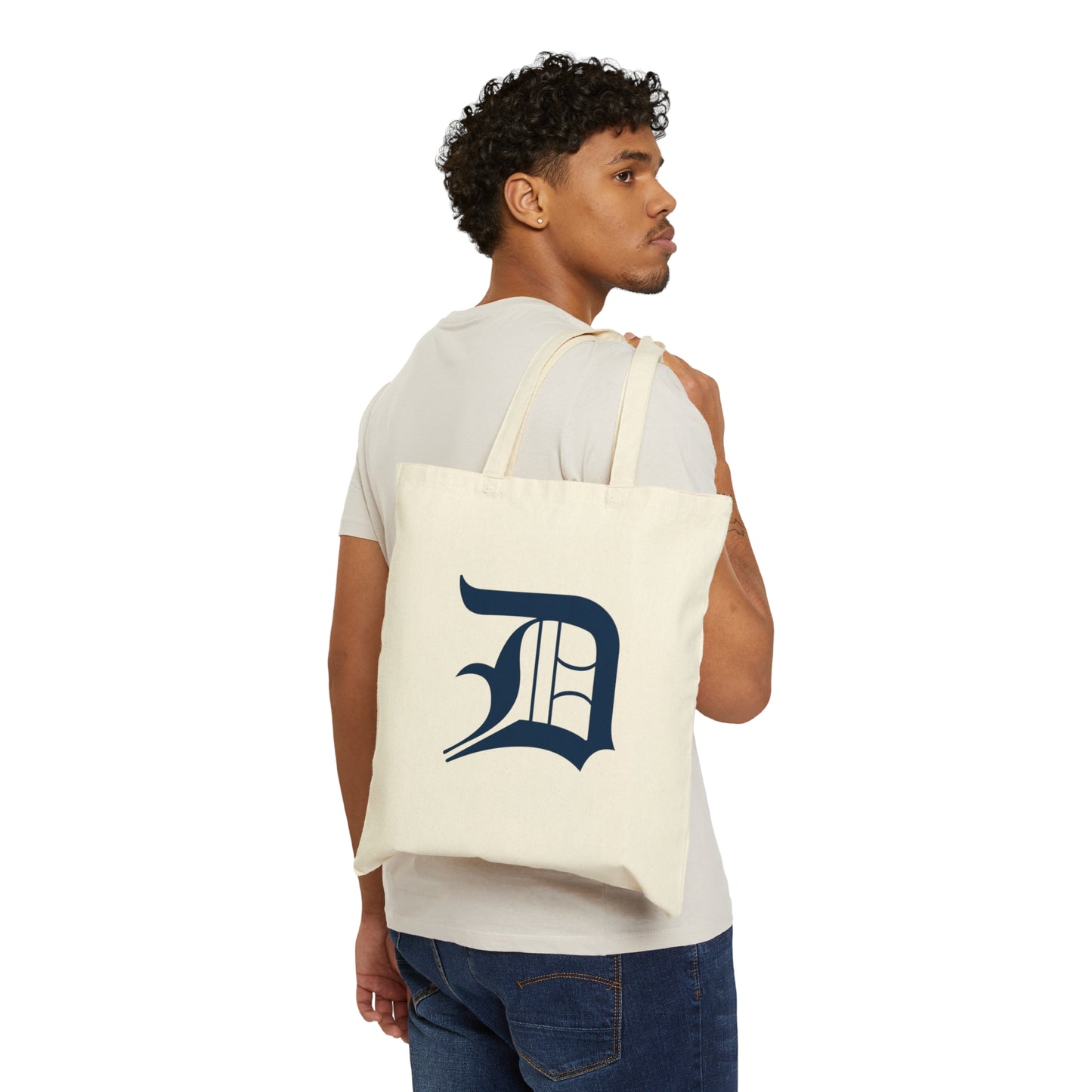 Detroit 'Old English D' Light Tote Bag (Navy)