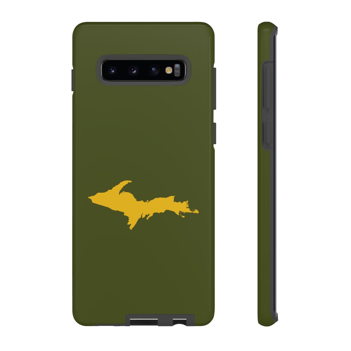 Michigan Upper Peninsula Tough Phone Case (Army Green w/ Gold UP Outline) | Samsung & Pixel Android