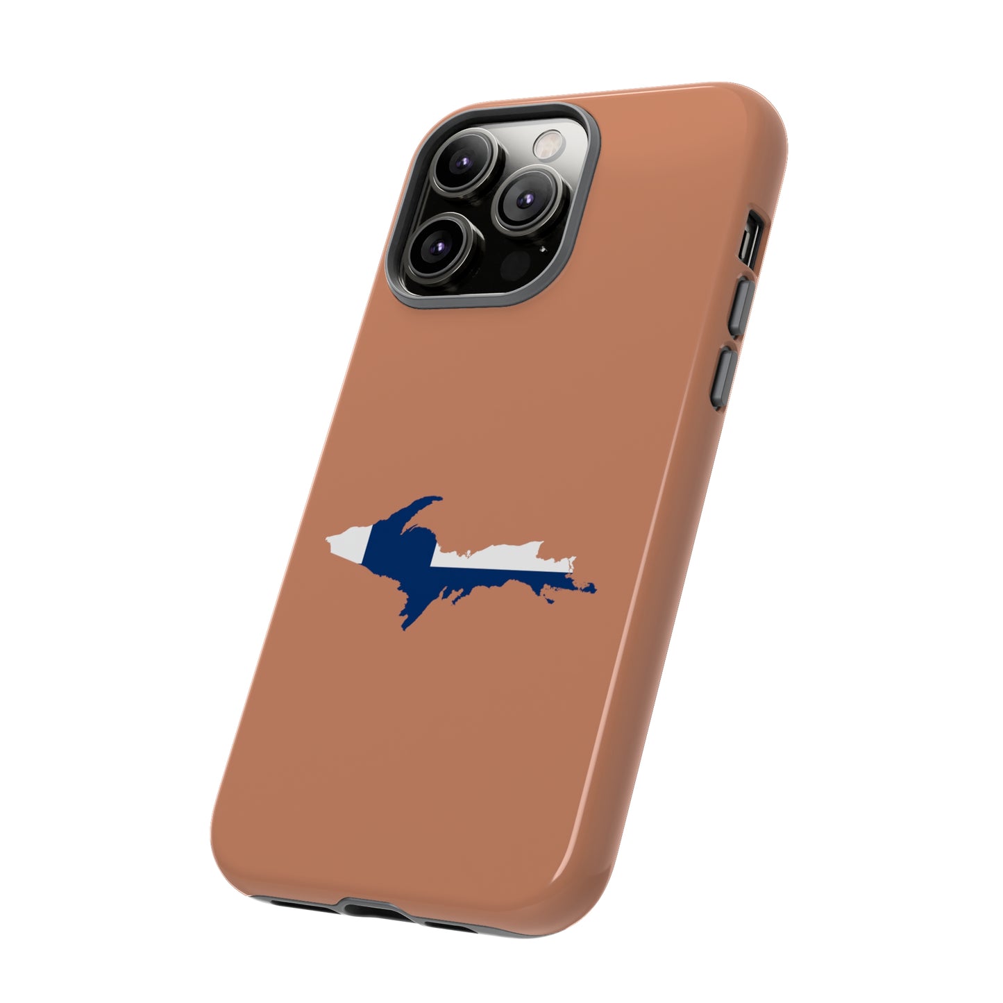 Michigan Upper Peninsula Tough Phone Case (Copper Color w/ UP Finland Flag Outline) | Apple iPhone