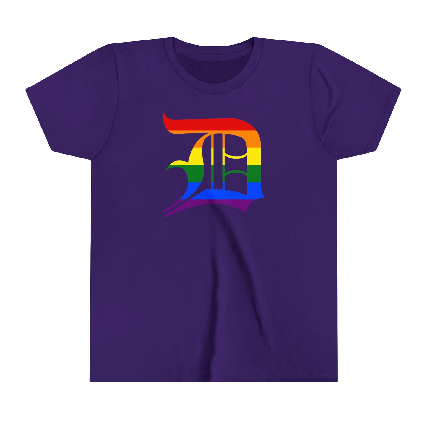 Detroit 'Old English D' T-Shirt (Rainbow Pride Edition) | Youth Short Sleeve