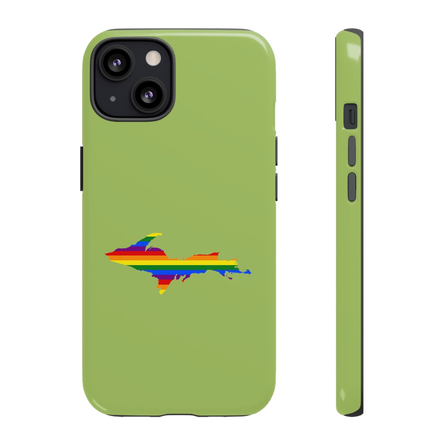 Michigan Upper Peninsula Tough Phone Case (Gooseberry Green w/ UP Pride Flag Outline) | Apple iPhone