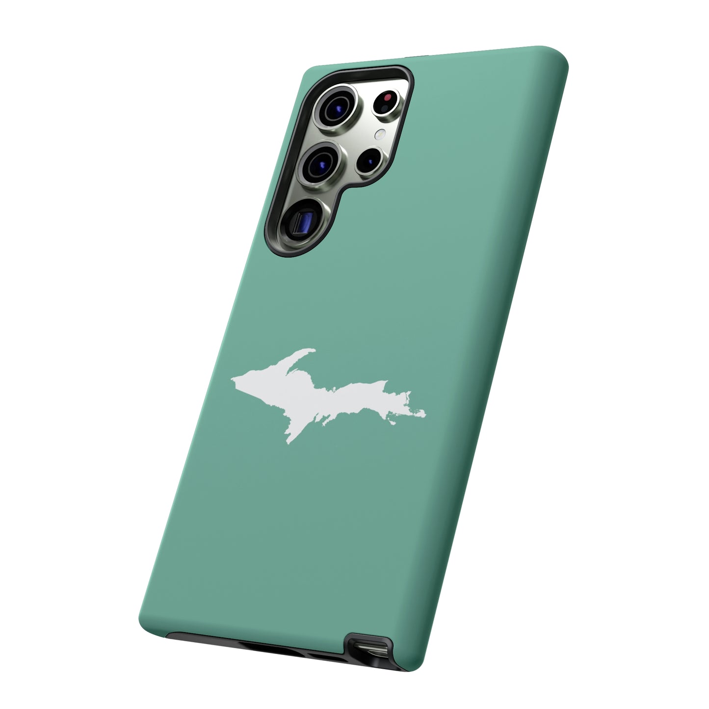 Michigan Upper Peninsula Tough Phone Case ('64 Metallic Mint Green w/ UP Outline) | Samsung & Pixel Android