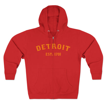 'Detroit EST. 1701' Hoodie (Orange Ballpark Font) | Unisex Full Zip