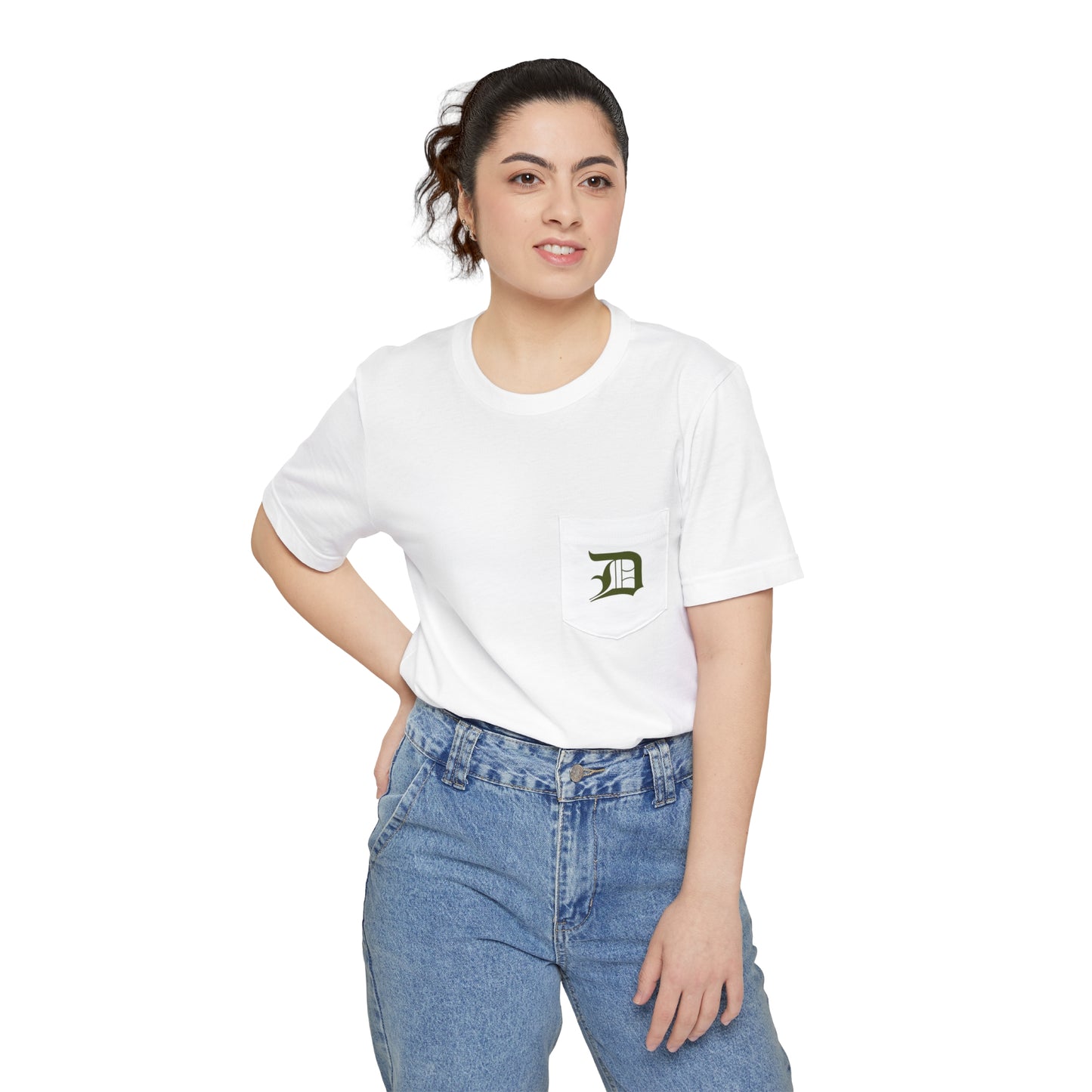 Detroit 'Old English D' Pocket T-Shirt (Army Green) | Unisex Standard