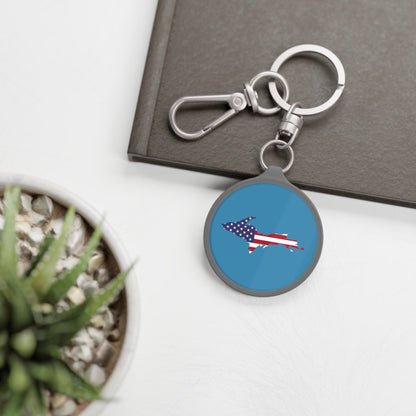 Michigan Upper Peninsula Keyring (w/ UP USA Flag) | Lake Michigan Blue