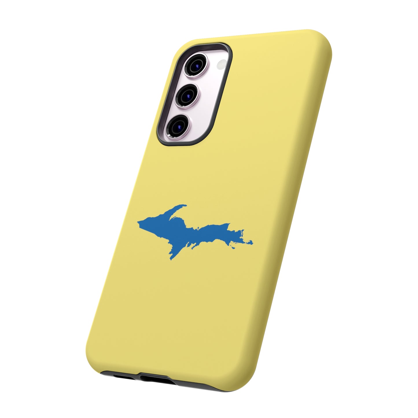 Michigan Upper Peninsula Tough Phone Case (Yellow Cherry w/ Azure UP Outline) | Samsung & Pixel Android