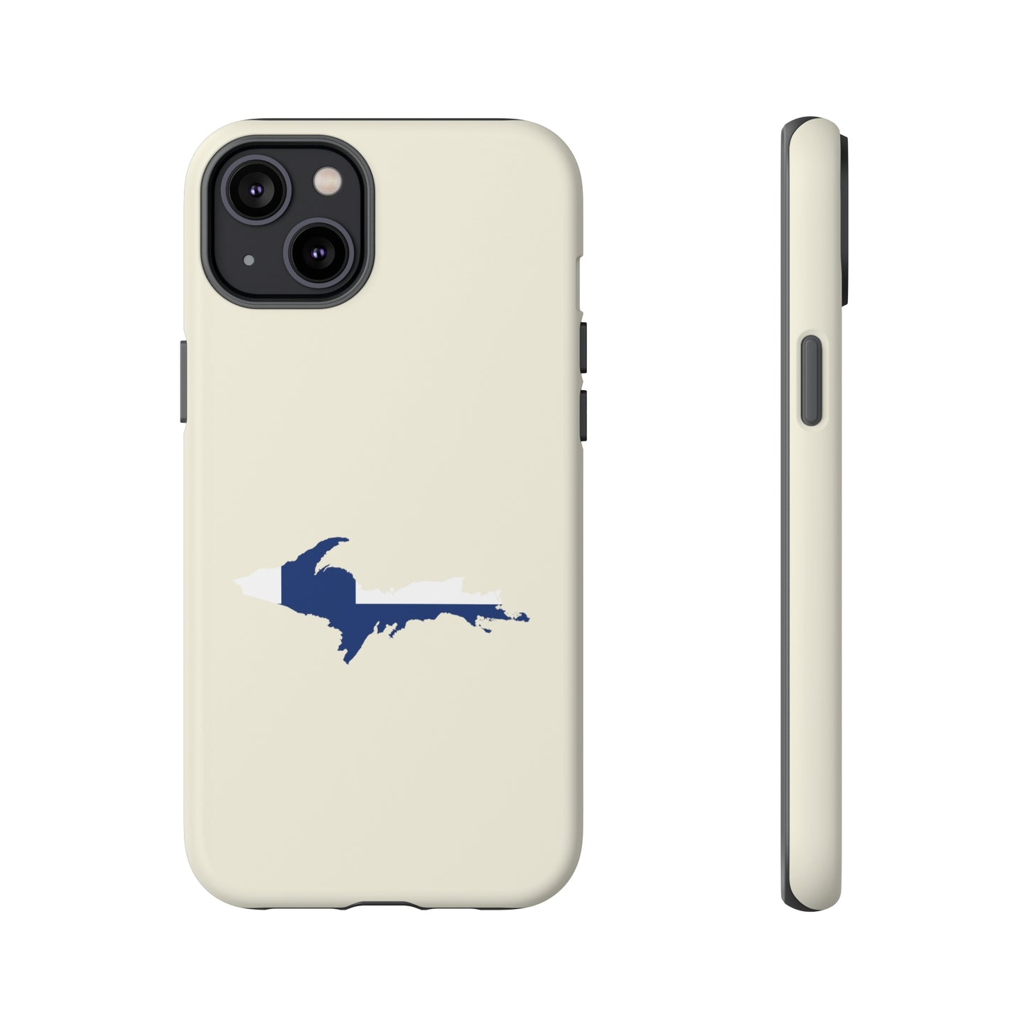 Michigan Upper Peninsula Tough Phone Case (Ivory Color w/ UP Finland Flag Outline) | Apple iPhone