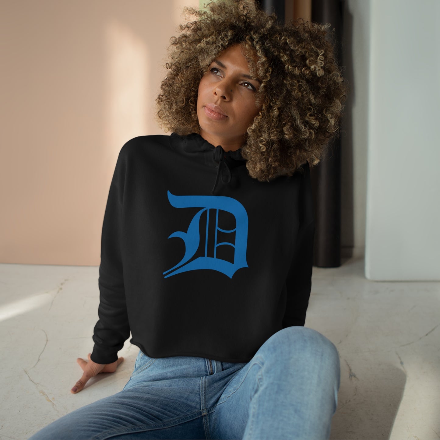 Detroit 'Old English D' Cropped Hoodie (Azure)