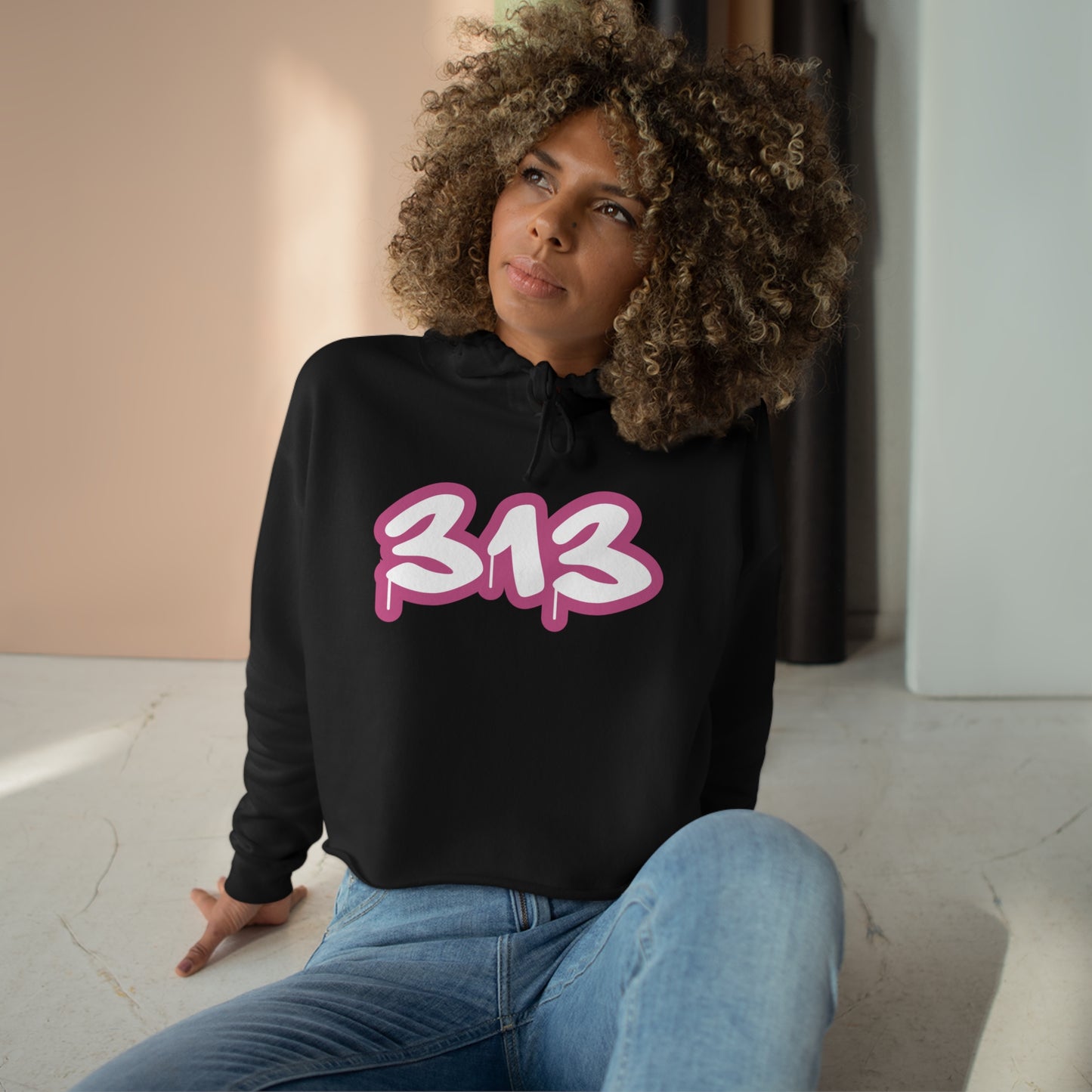 Detroit '313' Cropped Hoodie (Apple Blossom Pink)