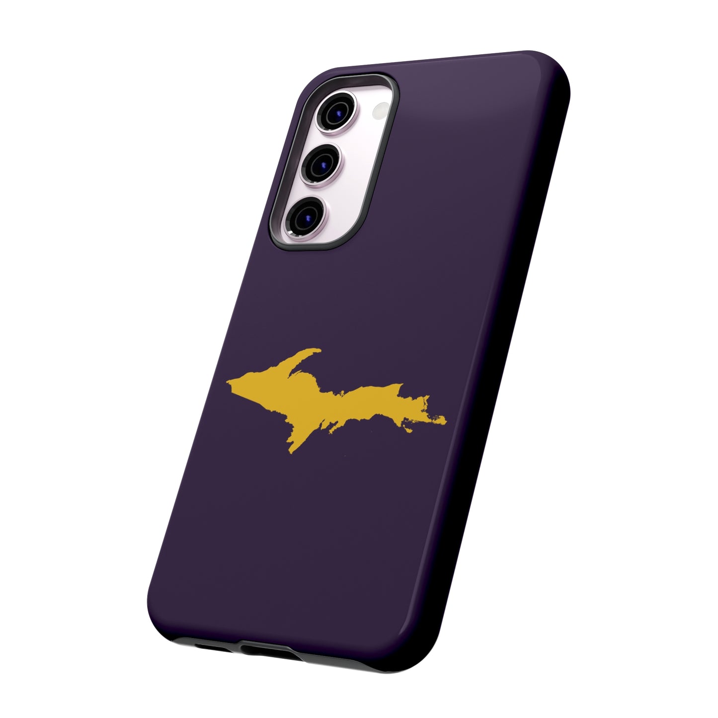 Michigan Upper Peninsula Tough Phone Case (Blackcurrant w/ Gold UP Outline) | Samsung & Pixel Android