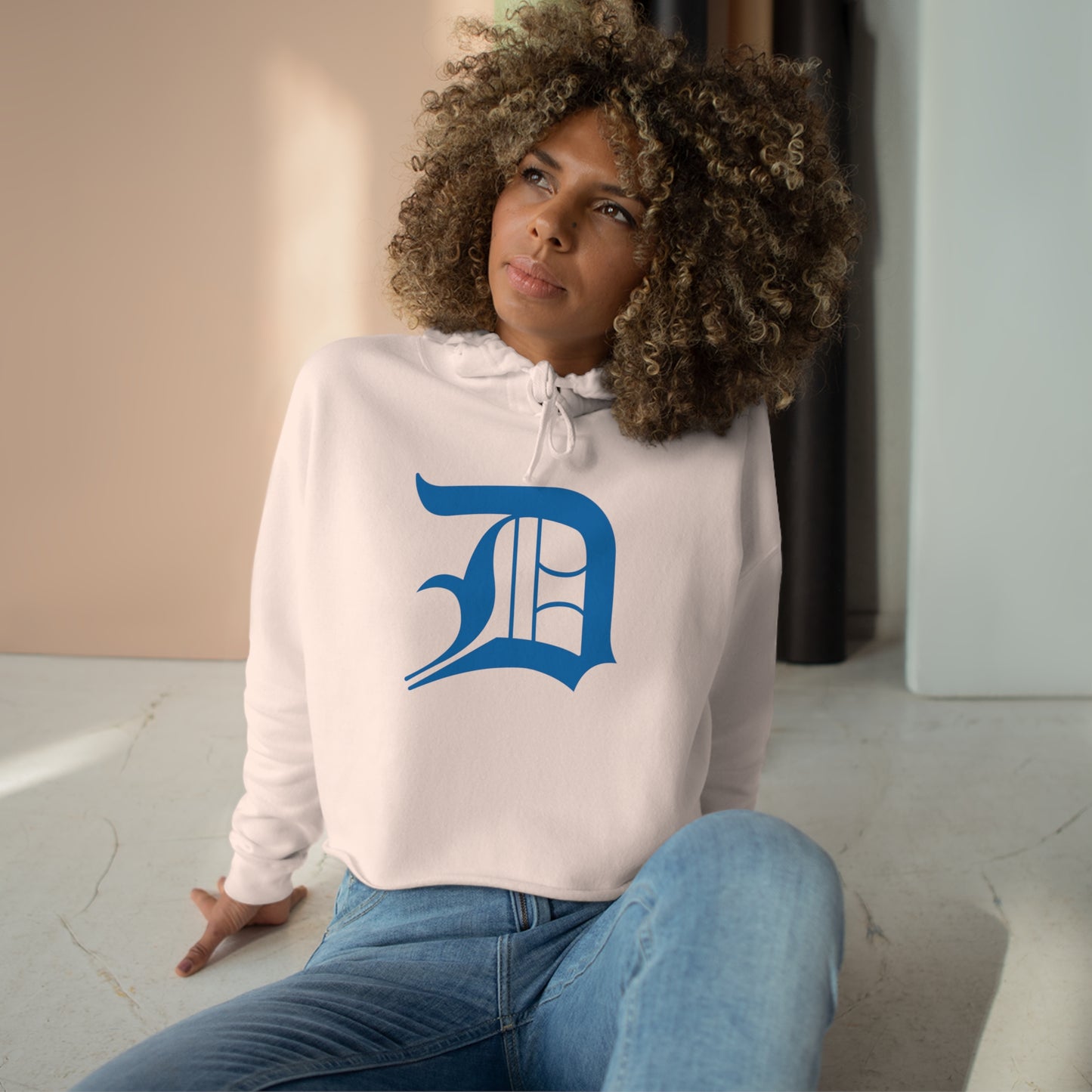 Detroit 'Old English D' Cropped Hoodie (Azure)