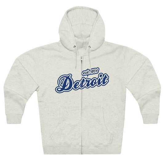 'Detroit EST 1701' Hoodie (Dearborn Blue Script Font) | Unisex Full Zip