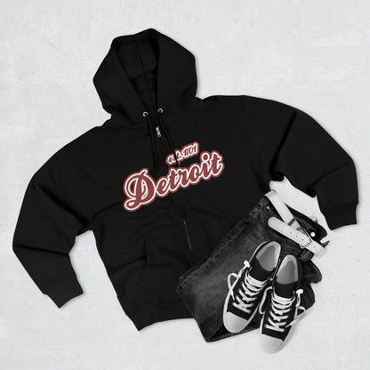 'Detroit EST 1701' Hoodie (Ore Dock Red Script Font) | Unisex Full Zip