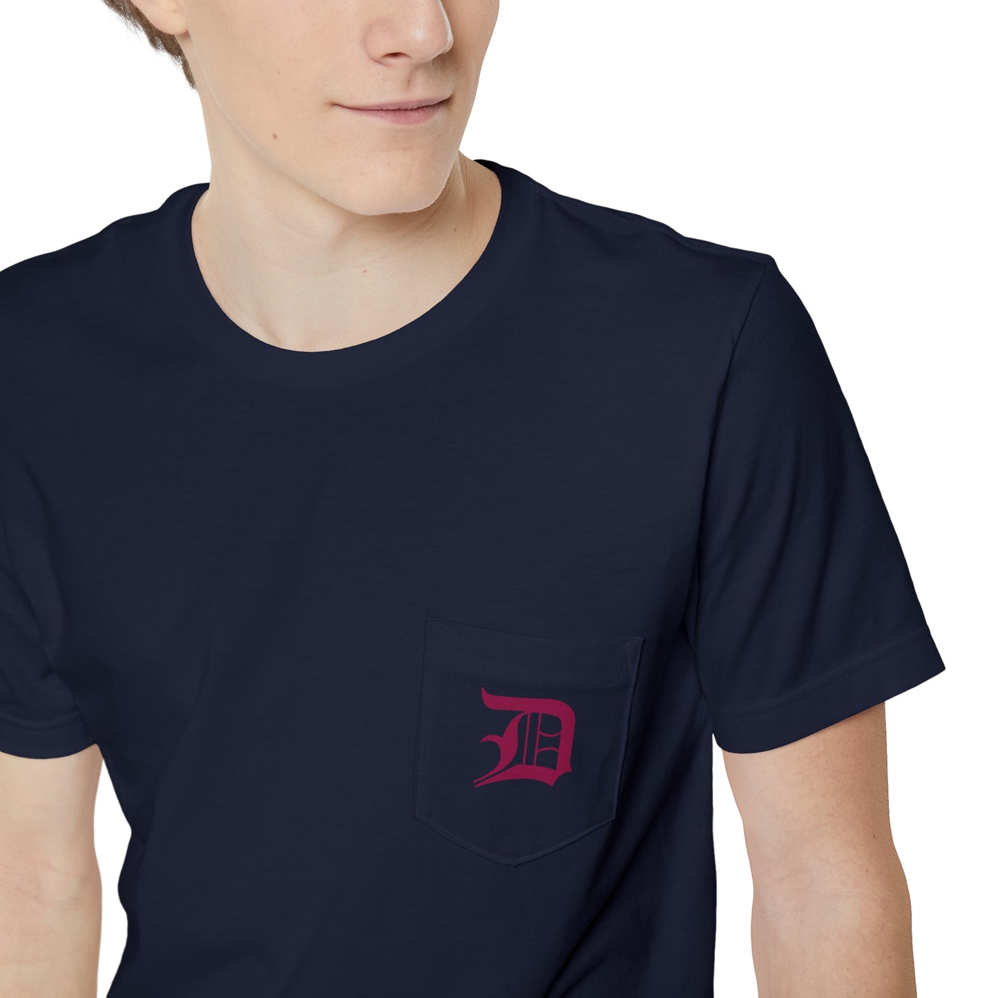 Detroit 'Old English D' Pocket T-Shirt (Ruby Red) | Unisex Standard