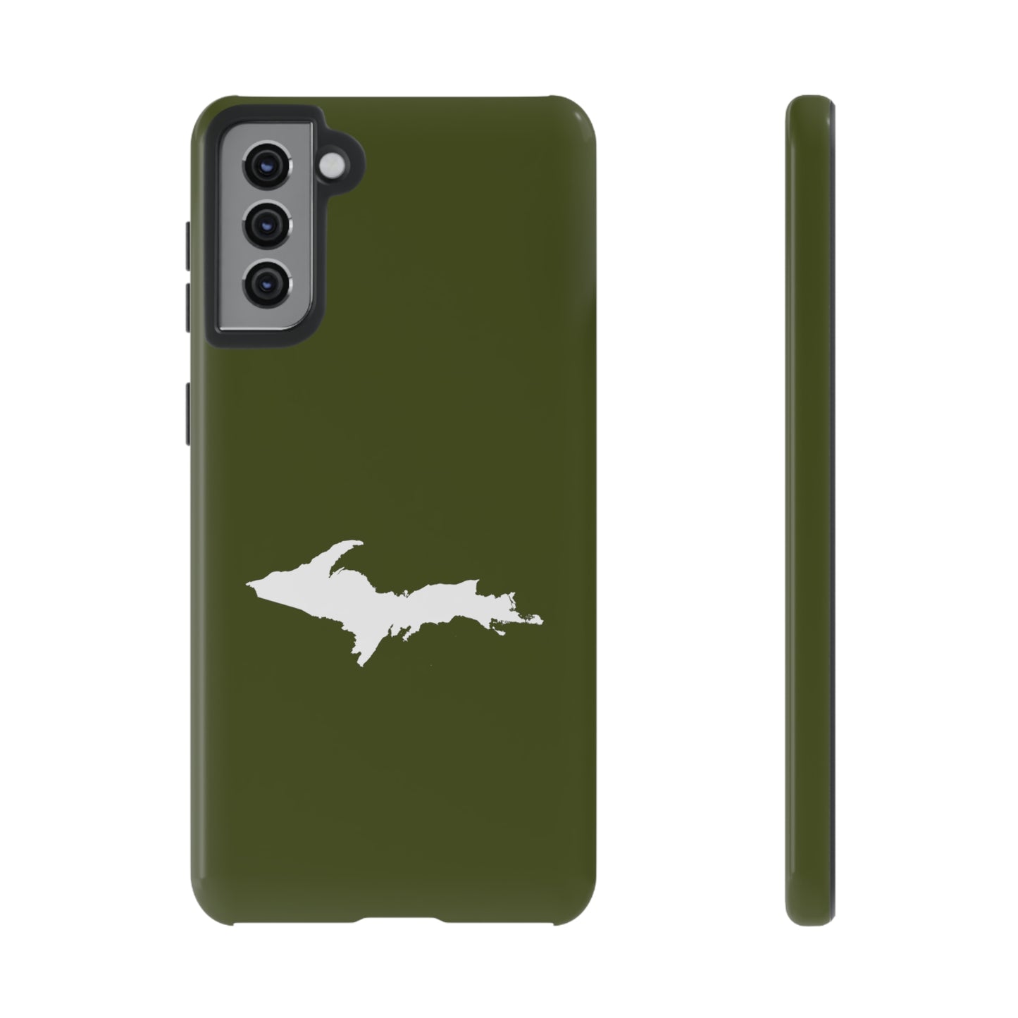 Michigan Upper Peninsula Tough Phone Case (Army Green w/ UP Outline) | Samsung & Pixel Android