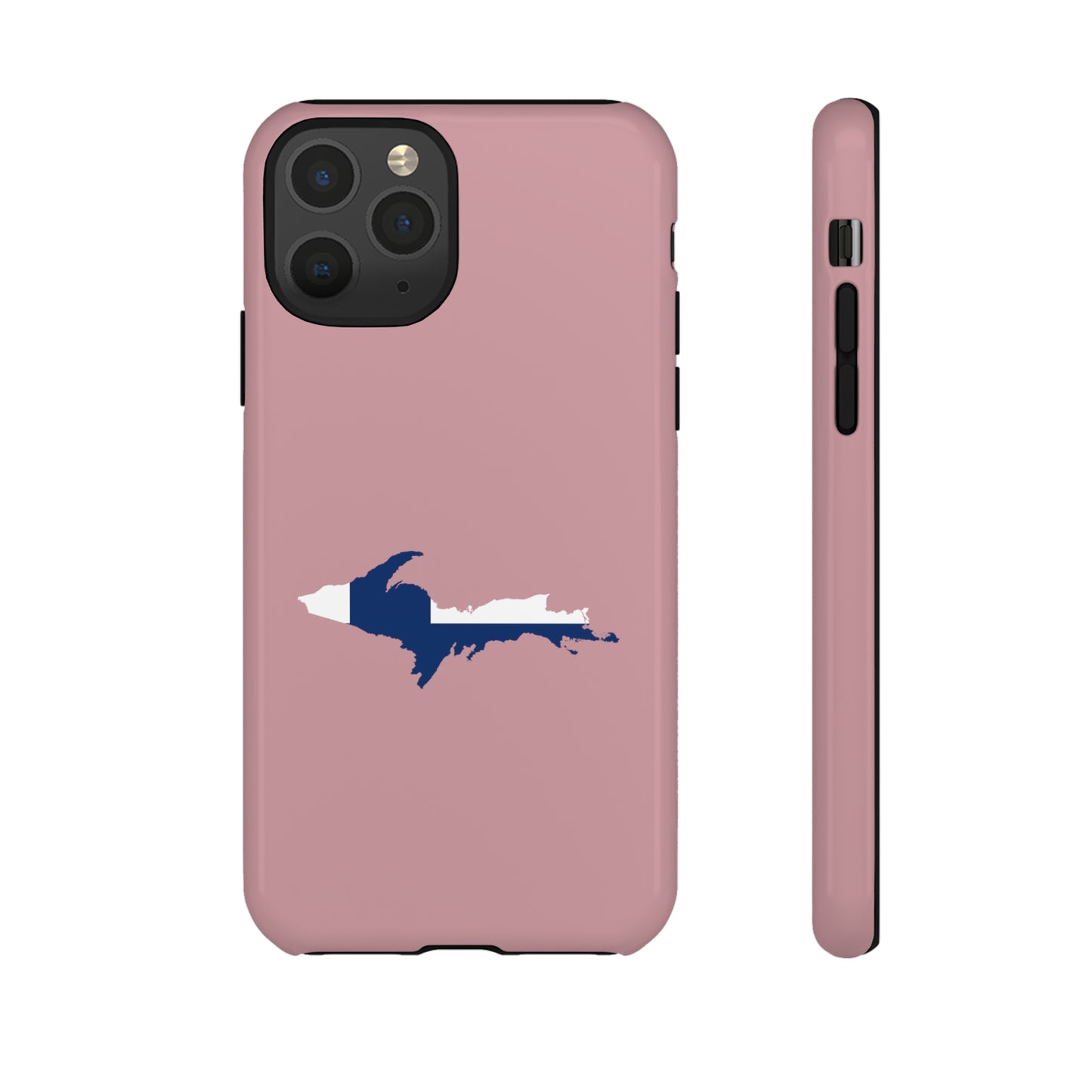 Michigan Upper Peninsula Tough Phone Case (Cherry Blossom Pink w/ UP Finland Flag Outline) | Apple iPhone