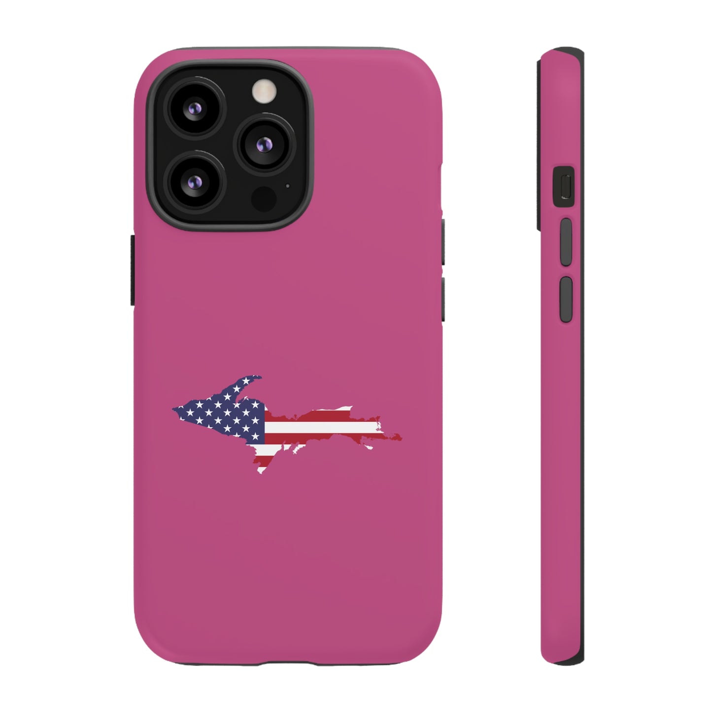 Michigan Upper Peninsula Tough Phone Case (Apple Blossom Pink w/ UP USA Flag Outline) | Apple iPhone