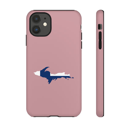 Michigan Upper Peninsula Tough Phone Case (Cherry Blossom Pink w/ UP Finland Flag Outline) | Apple iPhone