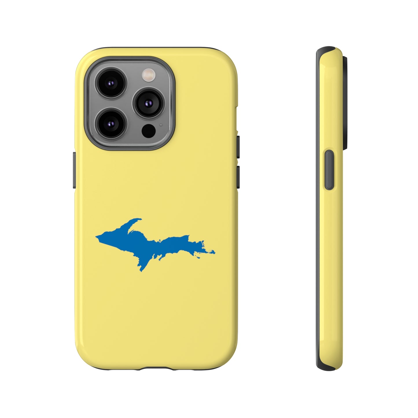 Michigan Upper Peninsula Tough Phone Case (Yellow Cherry Color w/ Azure UP Outline) | Apple iPhone