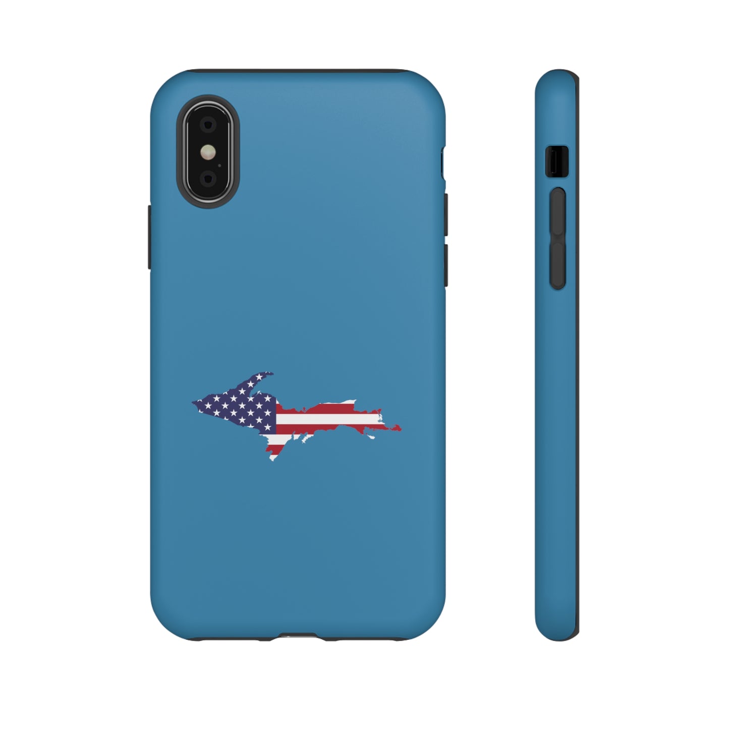 Michigan Upper Peninsula Tough Phone Case (Lake Michigan Blue w/ UP USA Flag Outline) | Apple iPhone