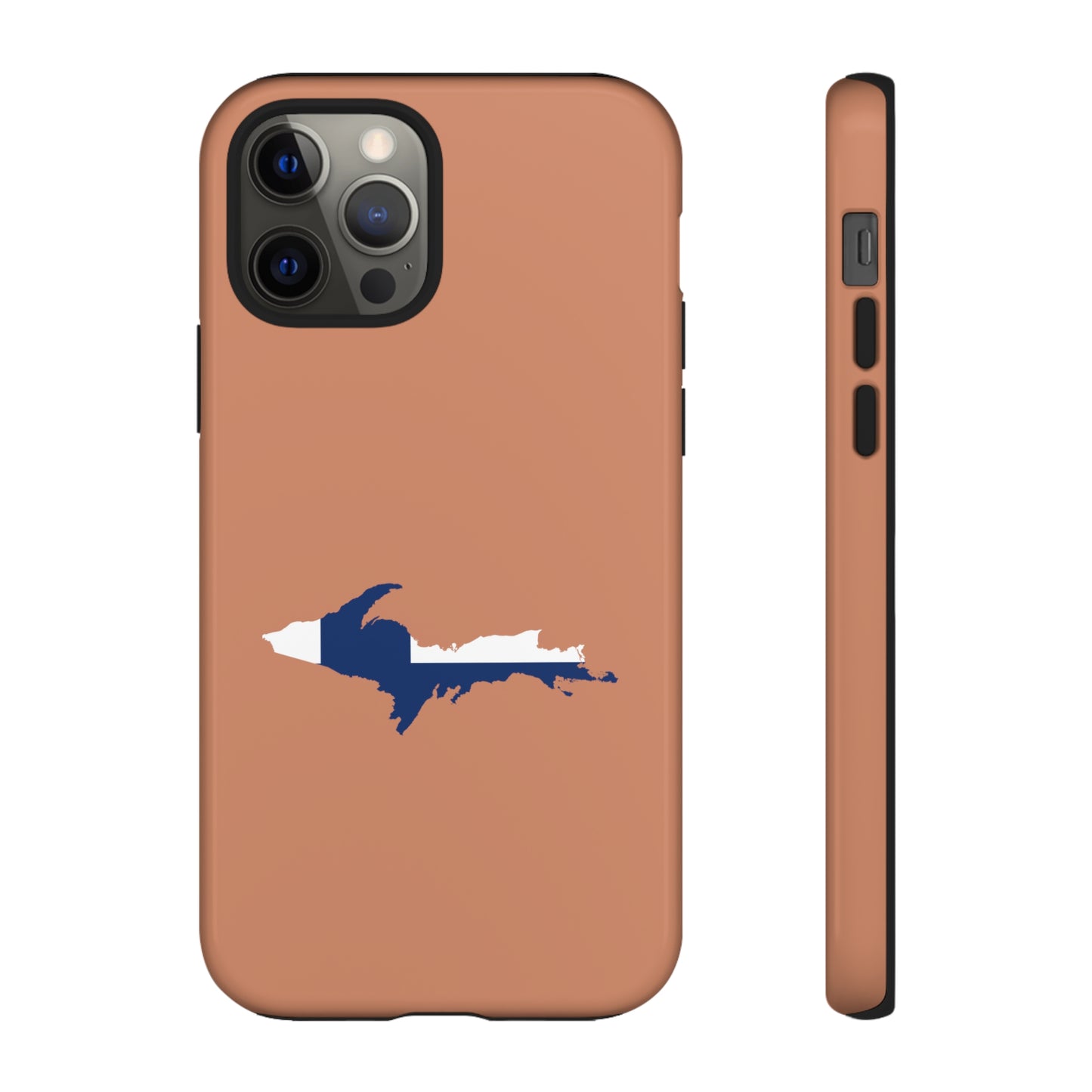 Michigan Upper Peninsula Tough Phone Case (Copper Color w/ UP Finland Flag Outline) | Apple iPhone