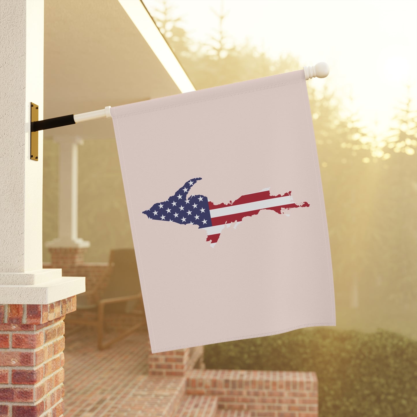 Michigan Upper Peninsula Home & Garden Flag (w/ UP USA Flag) | Champagne Pink