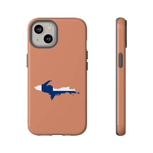 Michigan Upper Peninsula Tough Phone Case (Copper Color w/ UP Finland Flag Outline) | Apple iPhone