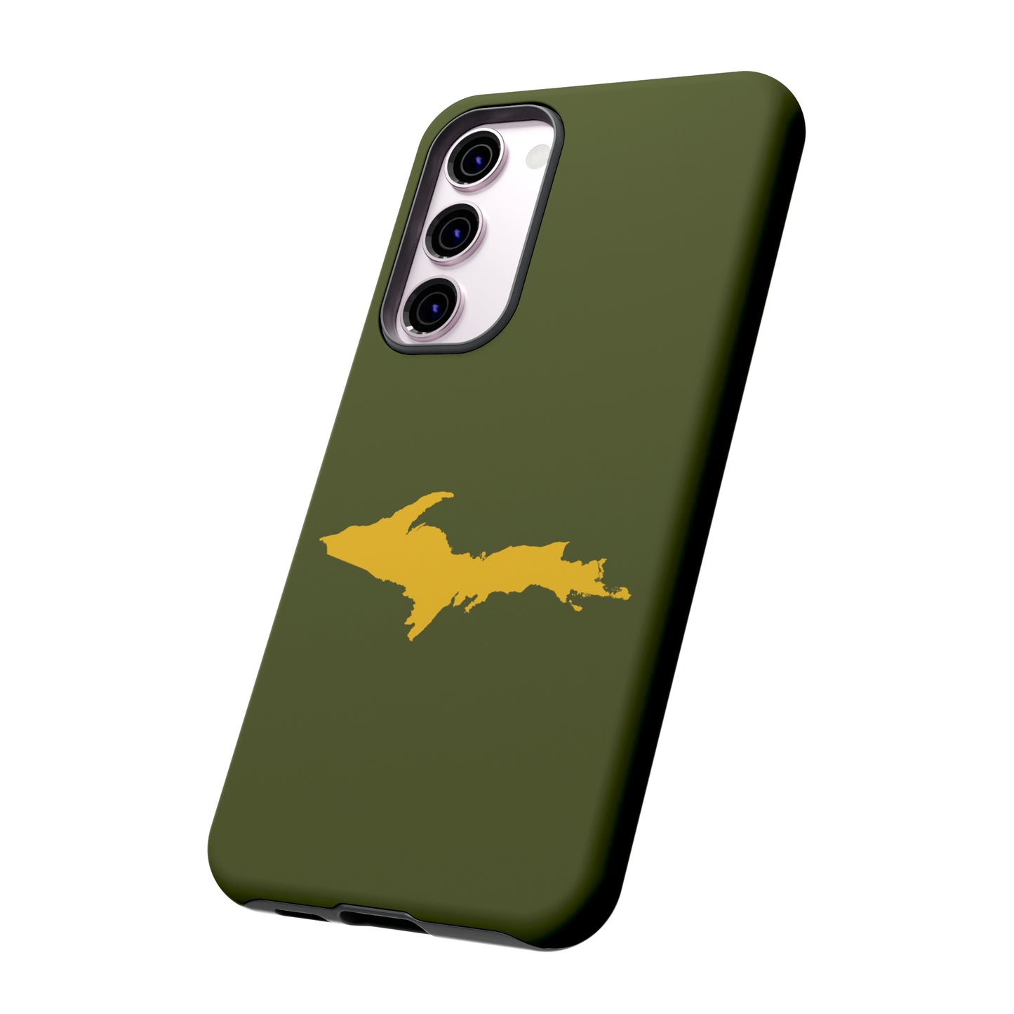 Michigan Upper Peninsula Tough Phone Case (Army Green w/ Gold UP Outline) | Samsung & Pixel Android