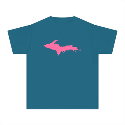 Michigan Upper Peninsula T-Shirt (w/ Pink UP Outline) | Youth Garment-Dyed