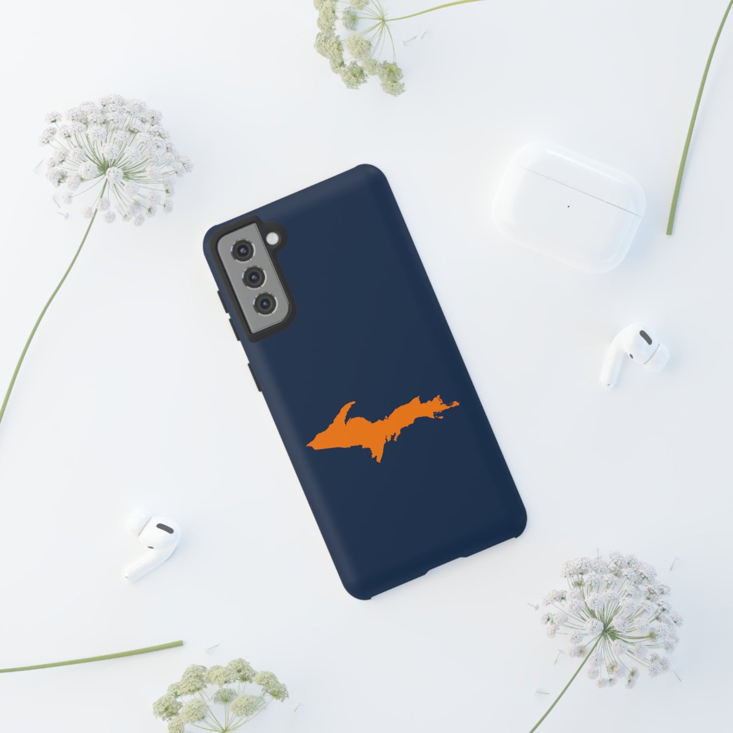 Michigan Upper Peninsula Tough Phone Case (Navy w/ Orange UP Outline) | Samsung & Pixel Android