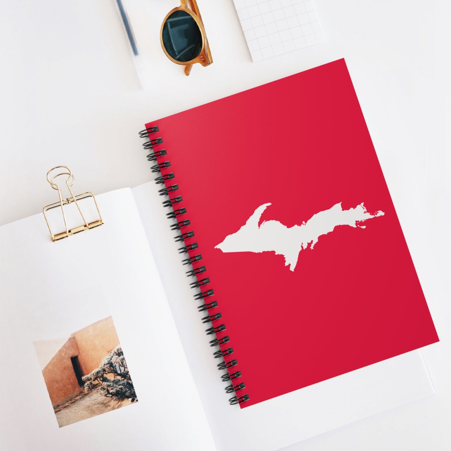 Michigan Upper Peninsula Spiral Notebook (w/ UP Outline) | Lighthouse Red