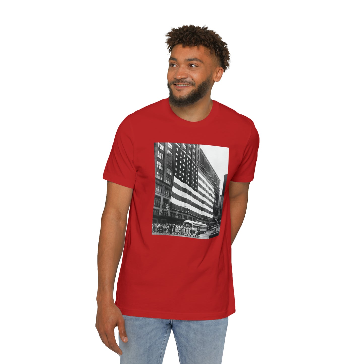 'American Flag at Hudson's Detroit' Photo T-Shirt (1920s) | Made in USA