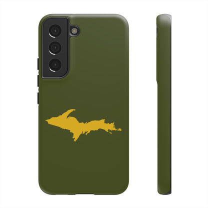 Michigan Upper Peninsula Tough Phone Case (Army Green w/ Gold UP Outline) | Samsung & Pixel Android