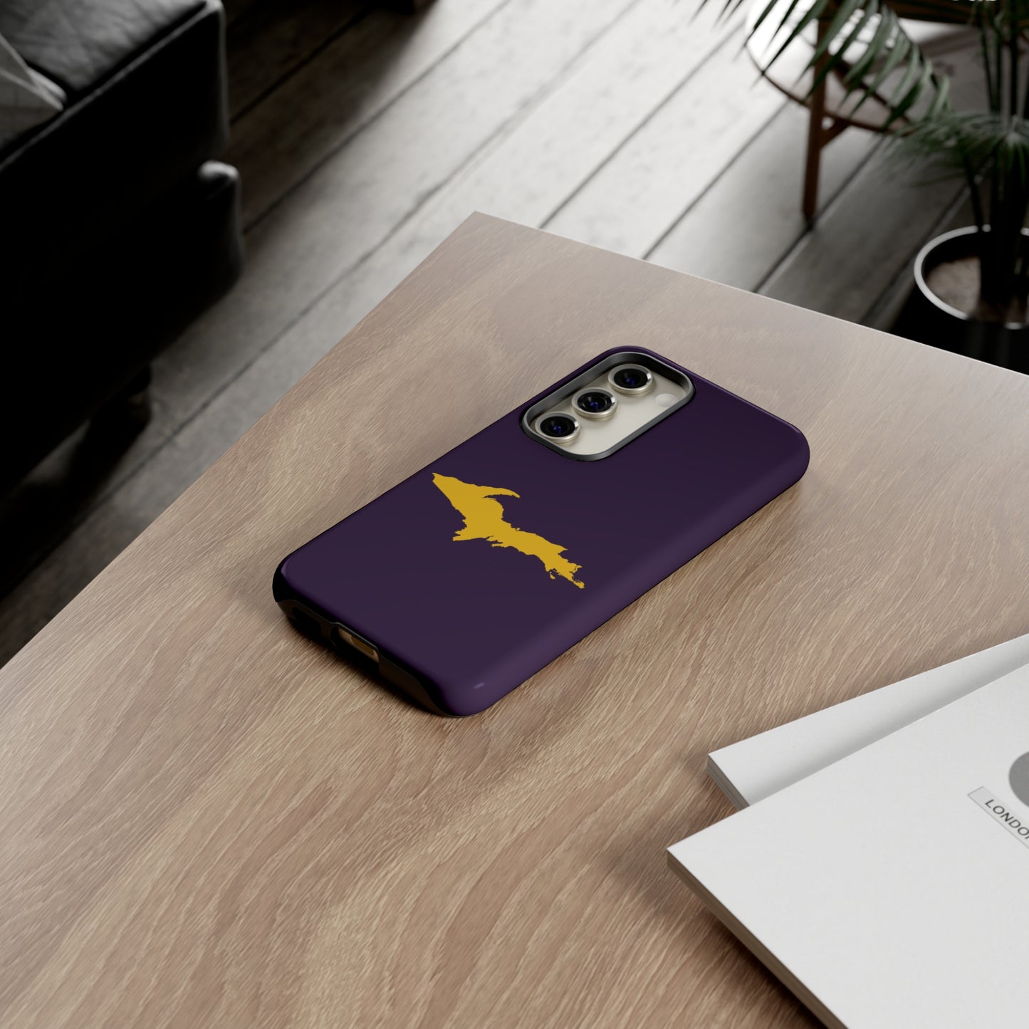 Michigan Upper Peninsula Tough Phone Case (Blackcurrant w/ Gold UP Outline) | Samsung & Pixel Android