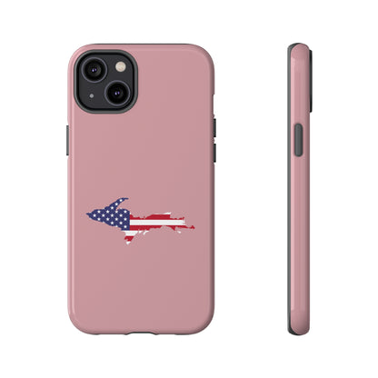 Michigan Upper Peninsula Tough Phone Case (Cherry Blossom Pink w/ UP USA Flag Outline) | Apple iPhone