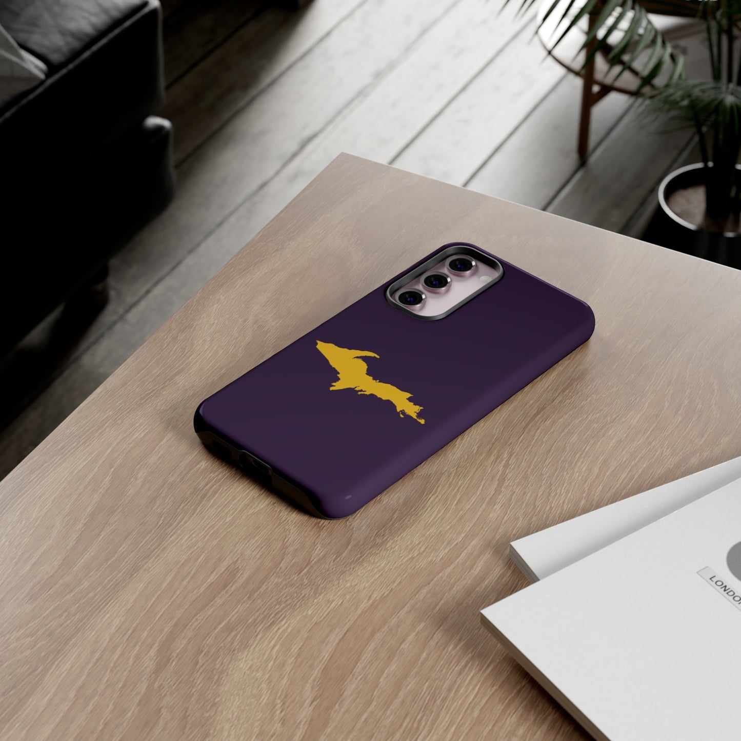 Michigan Upper Peninsula Tough Phone Case (Blackcurrant w/ Gold UP Outline) | Samsung & Pixel Android