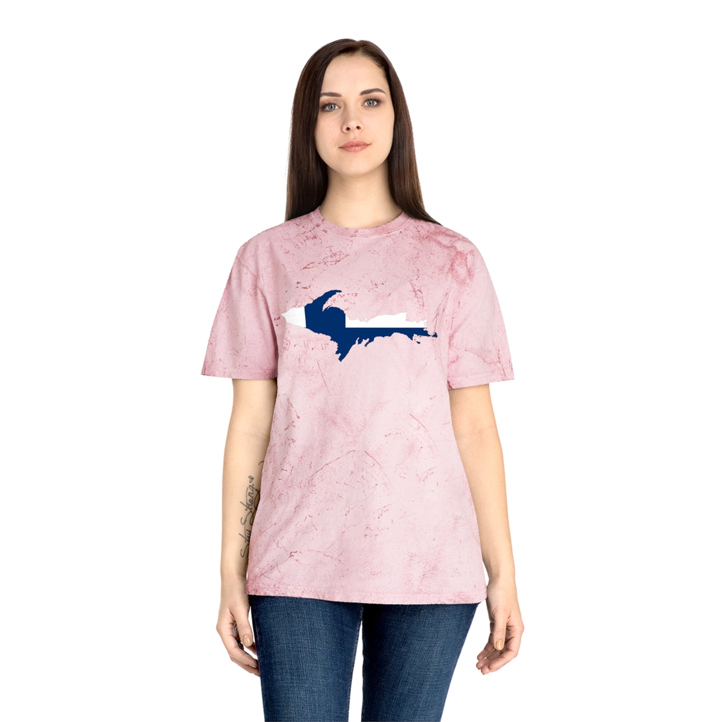 Michigan Upper Peninsula T-Shirt (w/ UP Finland Flag Outline) | Unisex Color Blast