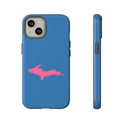 Michigan Upper Peninsula Tough Phone Case (Lake Superior Blue w/ Pink UP Outline) | Apple iPhone