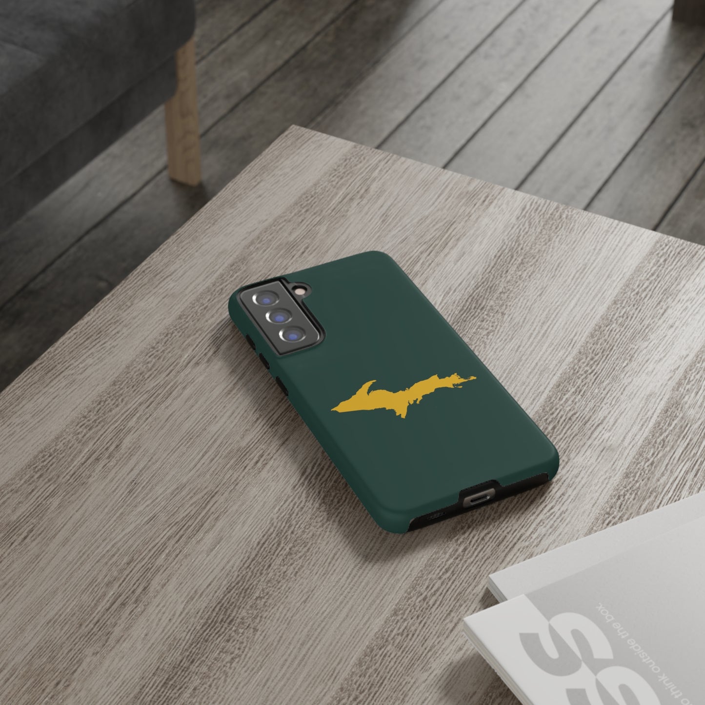 Michigan Upper Peninsula Tough Phone Case (Green w/ Gold UP Outline) | Samsung & Pixel Android