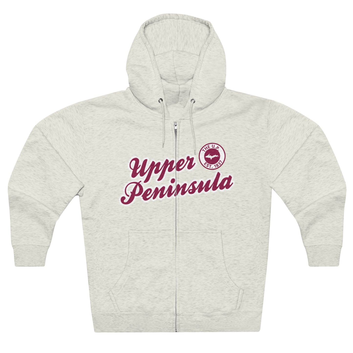 Upper Peninsula EST 1837' Hoodie (Ruby Red Script Font) | Unisex Full Zip